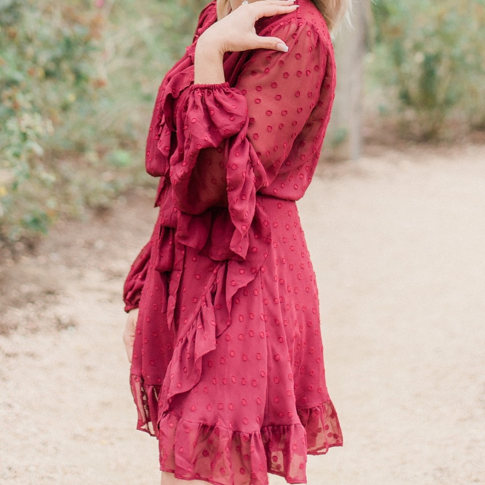 Maroon Ruffle Wrap Dress